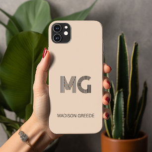Modern minimaal, trendy beige eenvoudig monogram iPhone 13 pro max hoesje