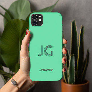 Modern minimaal, trendy Mint Green Eenvoudig Monog iPhone 13 Pro Max Hoesje