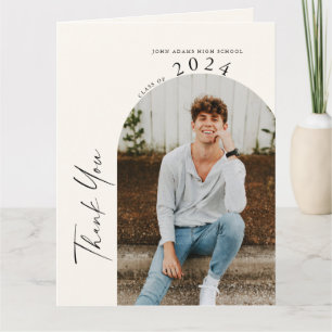 Modern Minimaal Twee Foto Beige Afstuderen Bedankkaart