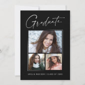 Modern minimaal uniek inktscript Afstuderen 3 foto Aankondiging (Voorkant)