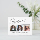 Modern minimaal uniek inktscript Afstuderen 3 foto Briefkaart (Staand voorkant)