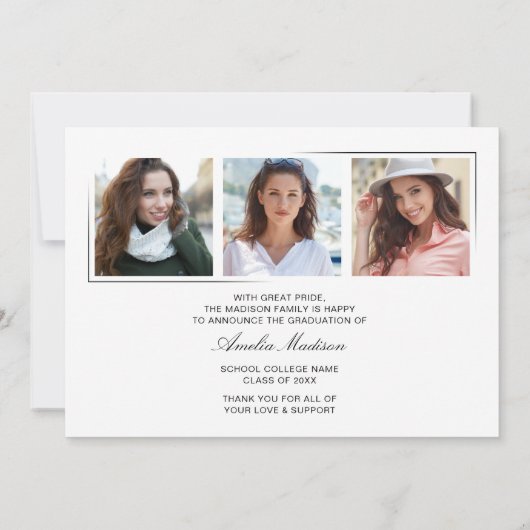 Modern minimaal uniek inktscript Afstuderen 4 foto Aankondiging (Achterkant)