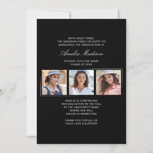 Modern minimaal uniek inktscript Afstuderen 4 foto Aankondiging (Achterkant)