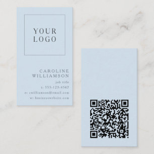 Modern Minimaal Verticaal Logo QR Code Zachte Blau Visitekaartje