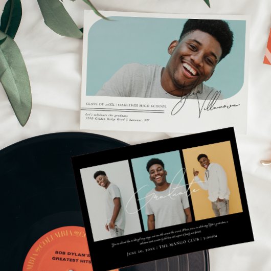 Modern Minimaal Vier Foto Afstuderen Uitnodiging