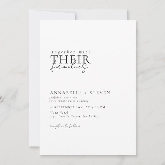 Modern, minimaal, wit, bruiloft kaart (Voorkant)