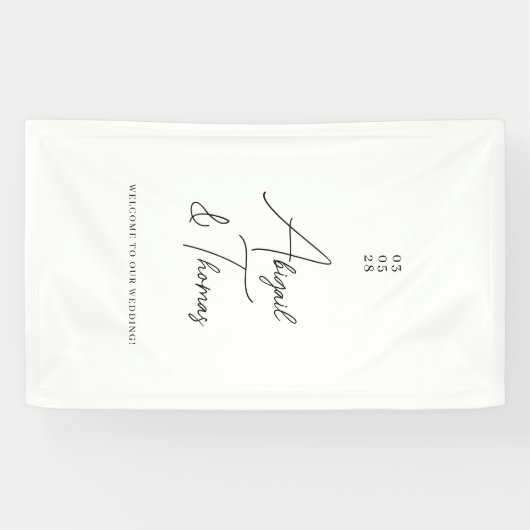 Modern, minimaal, wit, bruiloft spandoek (Horizontaal)