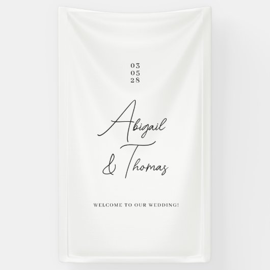 Modern, minimaal, wit, bruiloft spandoek (Verticaal)