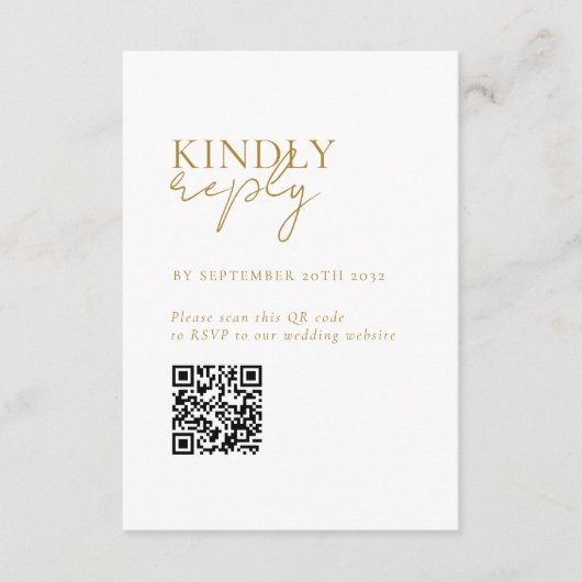 Modern, minimaal, wit, QR-code bruiloft RSVP Informatiekaartje (Voorkant)