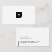 Modern, minimaal zwart en goud monogram visitekaartje (Voorkant / Achterkant)