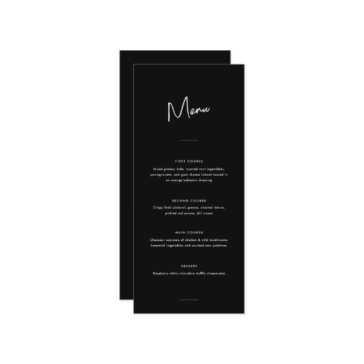 Modern Minimaal Zwart Script Bruiloft Menu (Voorkant / Achterkant in situ)
