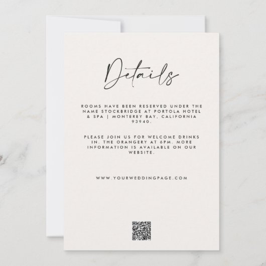 Modern minimaal zwart wit detail QR code bruiloft Kaart (Achterkant)