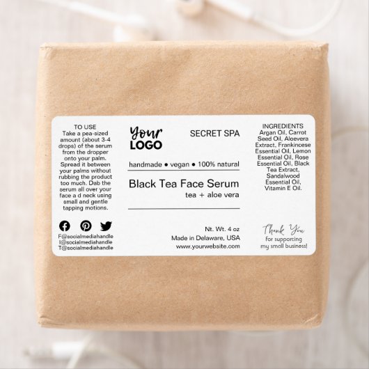 Modern minimaal zwart & wit gezicht serum product etiket (Insitu)