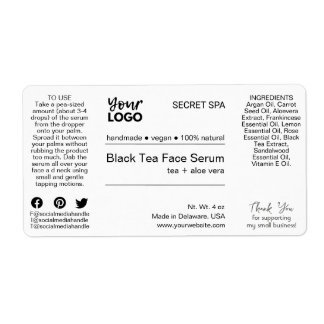 Modern minimaal zwart & wit gezicht serum product etiket