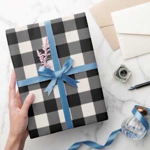 Modern Minimaal Zwart Wit Gingham Plaid Patroon Cadeaupapier