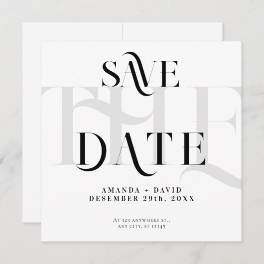 Modern minimaal zwart & wit save the date (Voorkant / Achterkant)