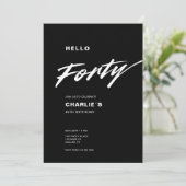 Modern Minimaal Zwart Wit Script 40e Verjaardag Kaart (Staand voorkant)