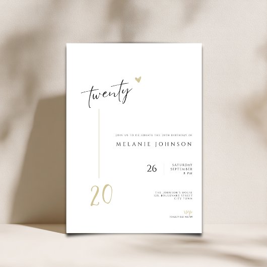 Modern Minimal 20th Birthday Party Invitation