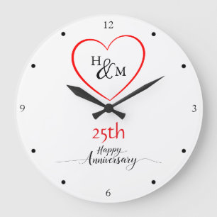 Modern Minimal 25th Wedding Jubileum cadeau-ideeën Grote Klok