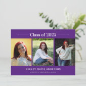 Modern Minimal 3 foto's Paarse Afstuderen Kaart (Staand voorkant)