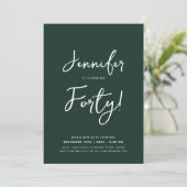 Modern Minimal 40th Birthday Script Emerald Kaart (Staand voorkant)