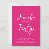 Modern Minimal 40th Birthday Script Hot Pink Kaart (Voorkant)