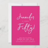 Modern Minimal 50th Birthday Script Hot Pink Kaart (Voorkant)