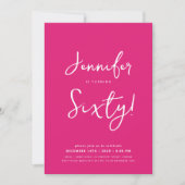 Modern Minimal 60th Birthday Script Hot Pink Kaart (Voorkant)