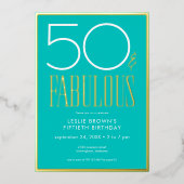Modern Minimal Aqua Fifty & Fabulous Birthday Folie Uitnodiging (Voorkant)