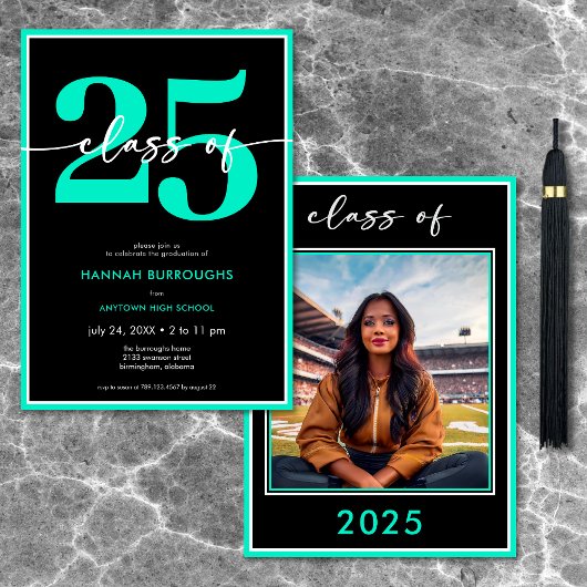 Modern Minimal Aqua Script Graduation Party Kaart