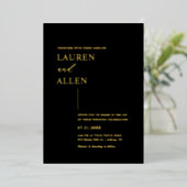 Modern Minimal Black Gold Wedding Folie Uitnodiging (Staand Voorkant)