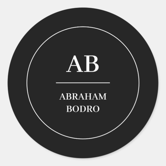 Modern Minimal Black White Monogram Design Ronde Sticker (Voorkant)