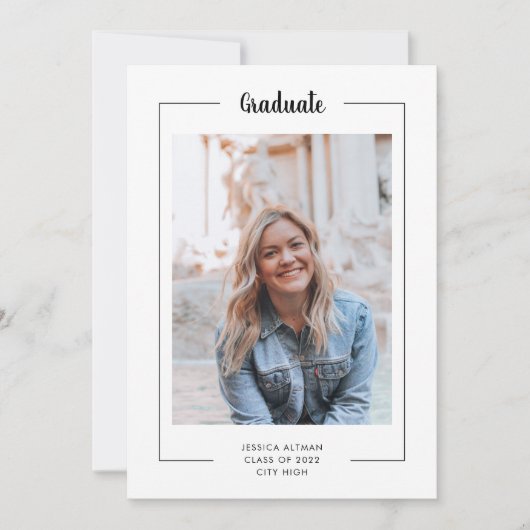 Modern Minimal Black White Script Photo Afstuderen (Voorkant)