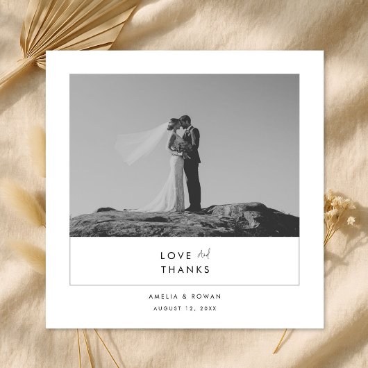 Modern Minimal Black & White Script Photo Wedding  Bedankkaart