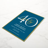 Modern Minimal Blauwgroen Veertig Script Verjaarda Folie Uitnodiging (Gedraaid)