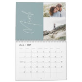 Modern minimal blue 2 photo family elegant kalender (Mar 2027)
