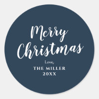 Modern Minimal Blue Merry Christmas Family Classic