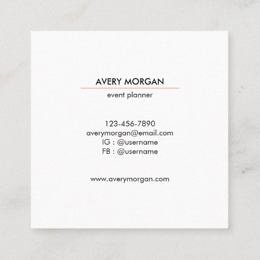 Modern Minimal Blush Pink Monogram Initialen Vierkante Visitekaartje (Achterkant)