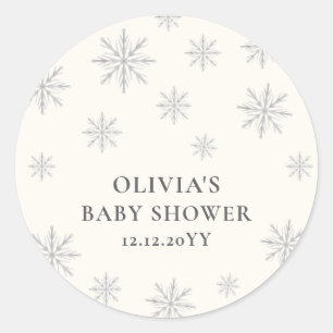 Modern Minimal Boho Winter Snowflake Baby shower Ronde Sticker