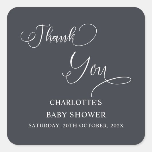 Modern Minimal Calligraphy Baby shower Vierkante Sticker (Voorkant)