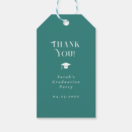 Modern Minimal Chic Script Graduation Party Teal Cadeaulabel (Voorkant)