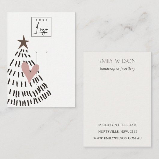 Modern Minimal Christmas Tree Heart Hairpin Logo Visitekaartje (Voorkant / Achterkant)
