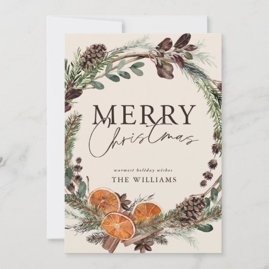 Modern Minimal Citrus Krans Script Kerstmis Feestdagenkaart (Voorkant)