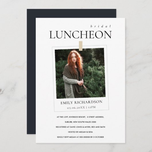 MODERN MINIMAL CUSTOM PHOTO BRIDAL LUNCHEON INVITE BEDANKKAART (Voorkant / Achterkant)