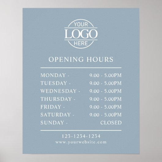 Modern Minimal Dusty Blue Business Opening Hours Poster (Voorkant)