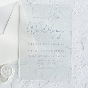 Modern Minimal Dusty Blue Script Wedding Acryl Uitnodigingen