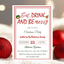 Modern Minimal Eat Drink Be Merry Christmas Party Kaart