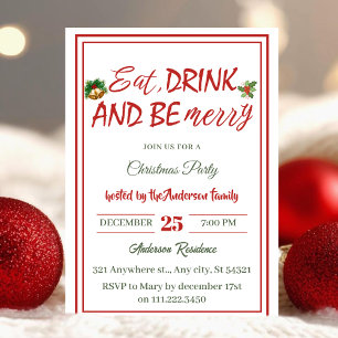 Modern Minimal Eat Drink Be Merry Christmas Party Kaart