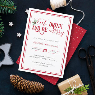 Modern Minimal Eat Drink Be Merry Christmas Party Kaart