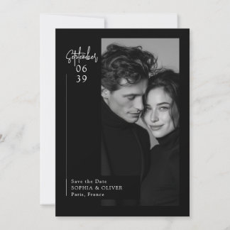 Modern Minimal Editorial Black Photo Save the Date